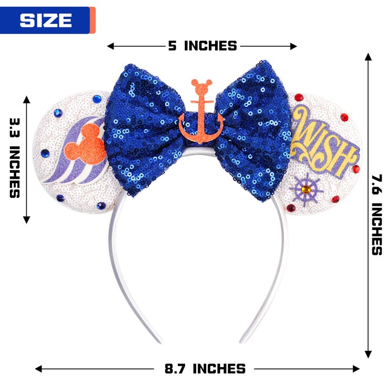 MADO mouse ears headband for women adults kids girls boys, princess ears Park mini ears headbands for women kids girls (blue cruise) - Image 2